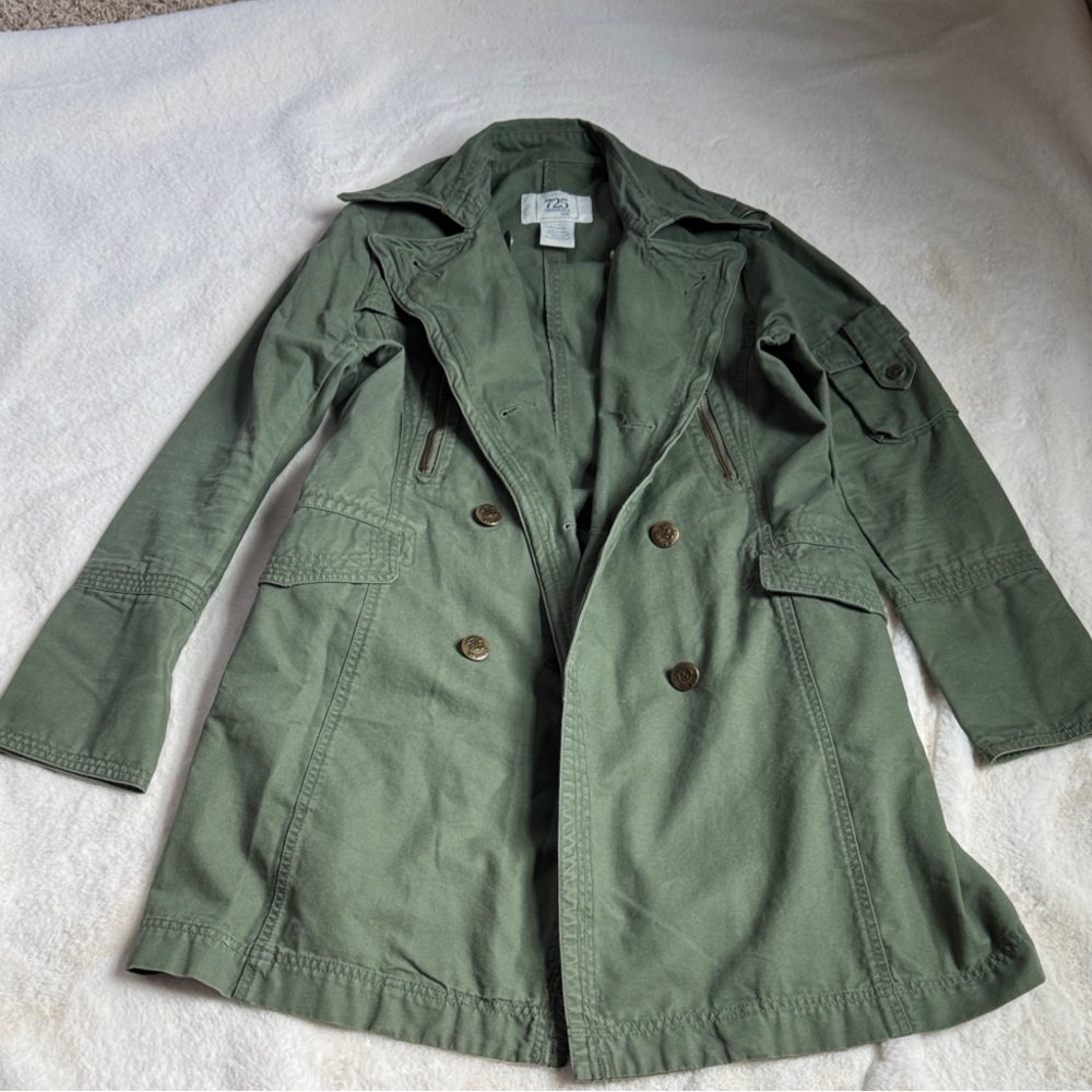 Women's Green Double-Breasted Military Style A-line Coat